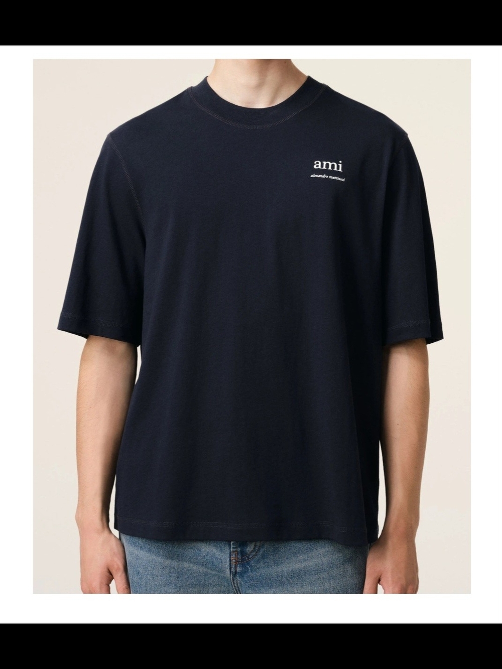 OVER SIZE LIKE L  Ami Black Crewneck Short-Sleeve Logo Tee